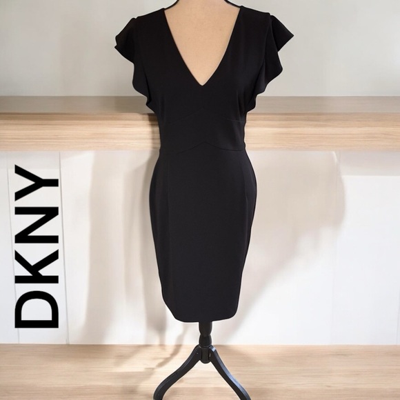 Dkny Dresses & Skirts - DKNY-NWT Size 12 Black A-Line, Flutter
Sleeve Sheath Dress Back Gold Zipper NEW!